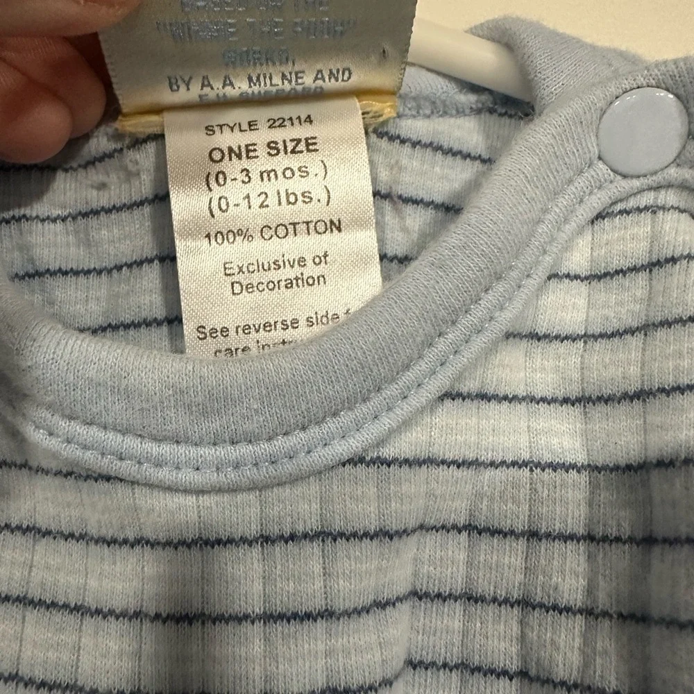 Vintage Classic Pooh Blue Striped Newborn Sleep Gown Embroidered 0-3 months
